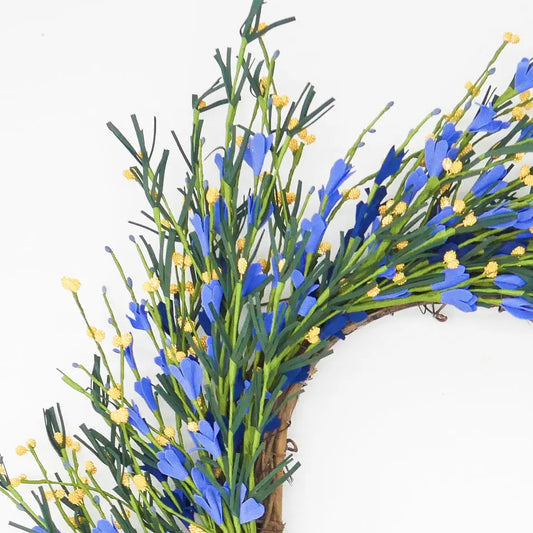 22" Periwinkle and Yellow Buttercup Wreath Floral Living