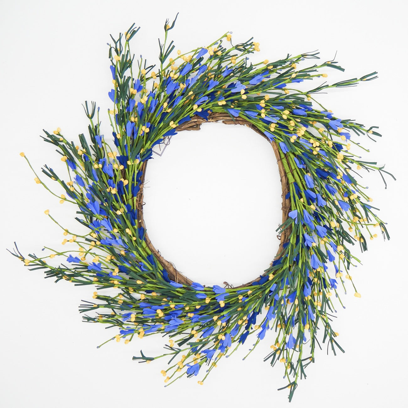 22" Periwinkle and Yellow Buttercup Wreath
