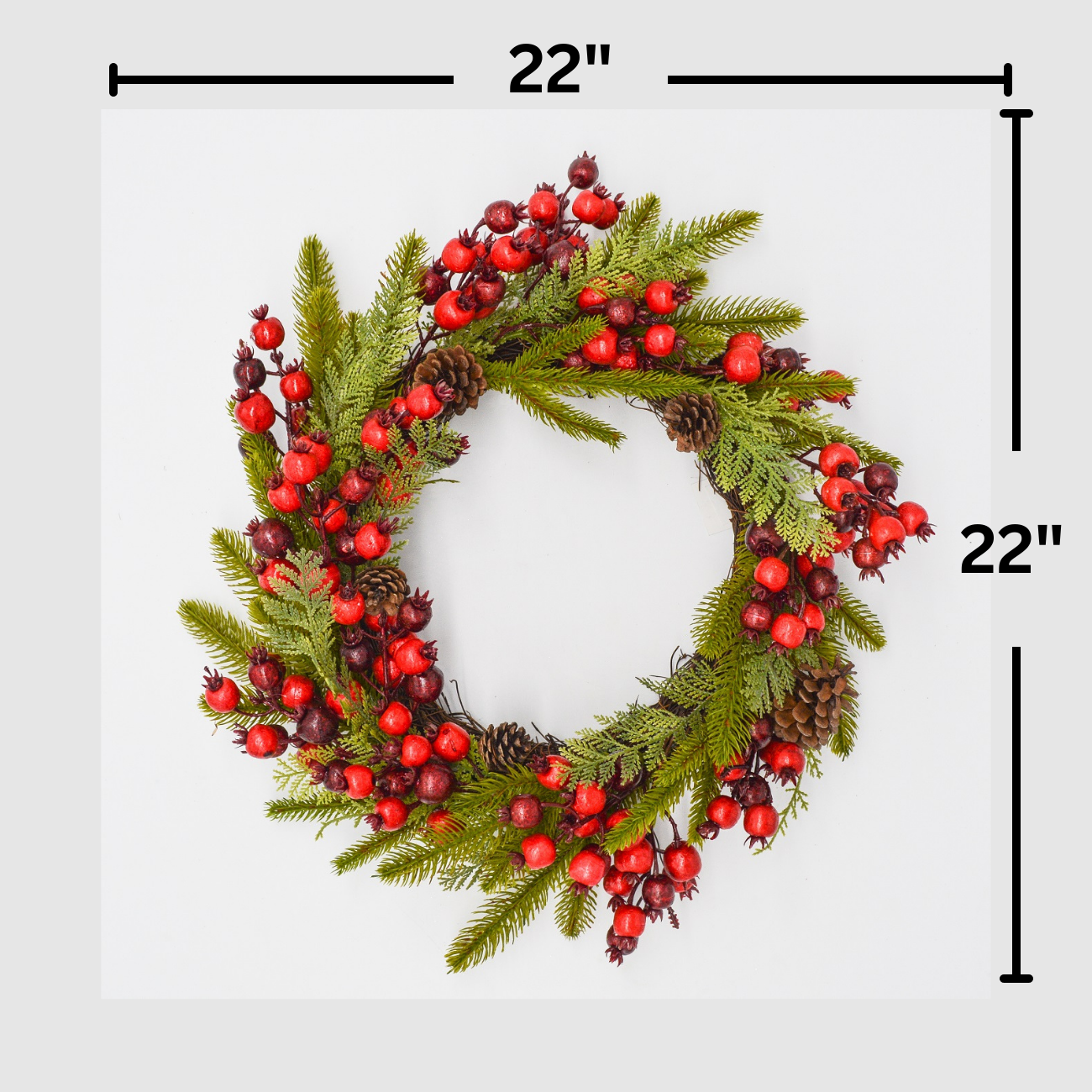 22" Mixed Evergreen Holiday wreath with Large Berries