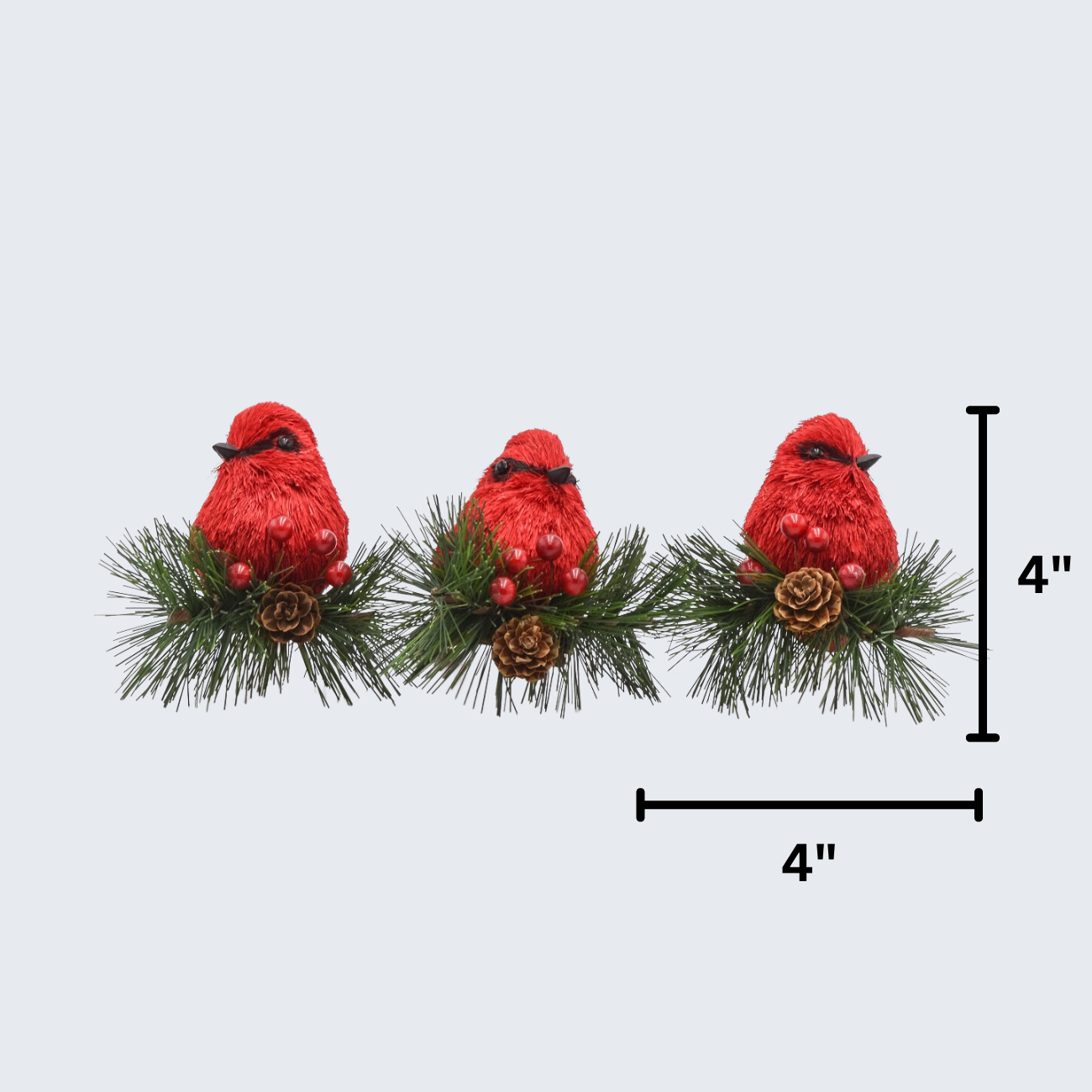 4" Cardinal ornaments on clips set of 3