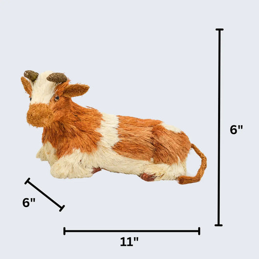 11" Brown and White Sisal Cow Floral Living