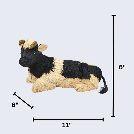 11" Black and White Sisal Cow Floral Living