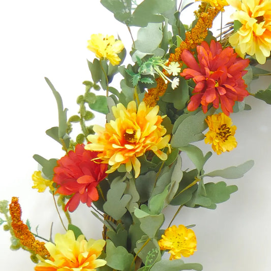 36" Harvest Dahlia Wreath Floral Living