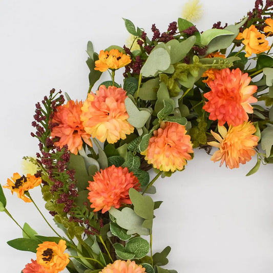 26" Dahlia, Pincushion Wreath Floral Living