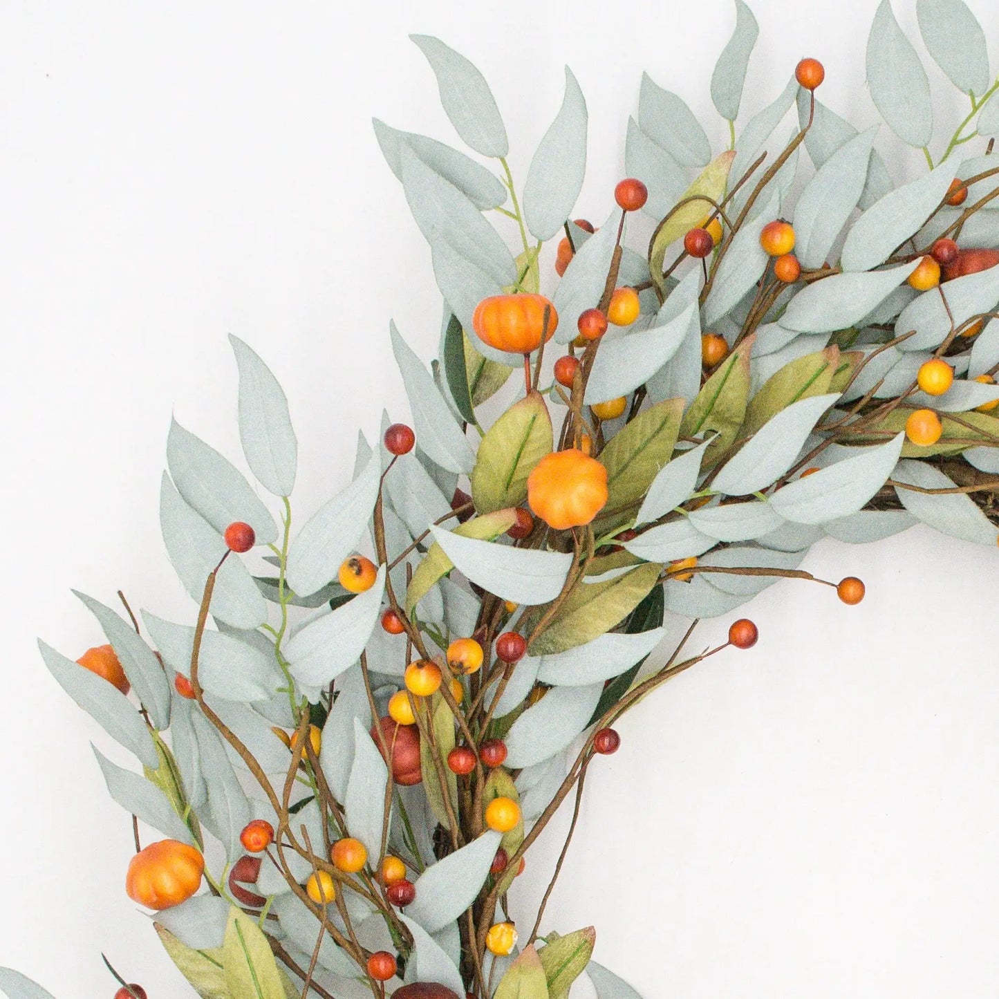 22" Blue Walnut, Pumpkin, Berry Wreath Floral Living