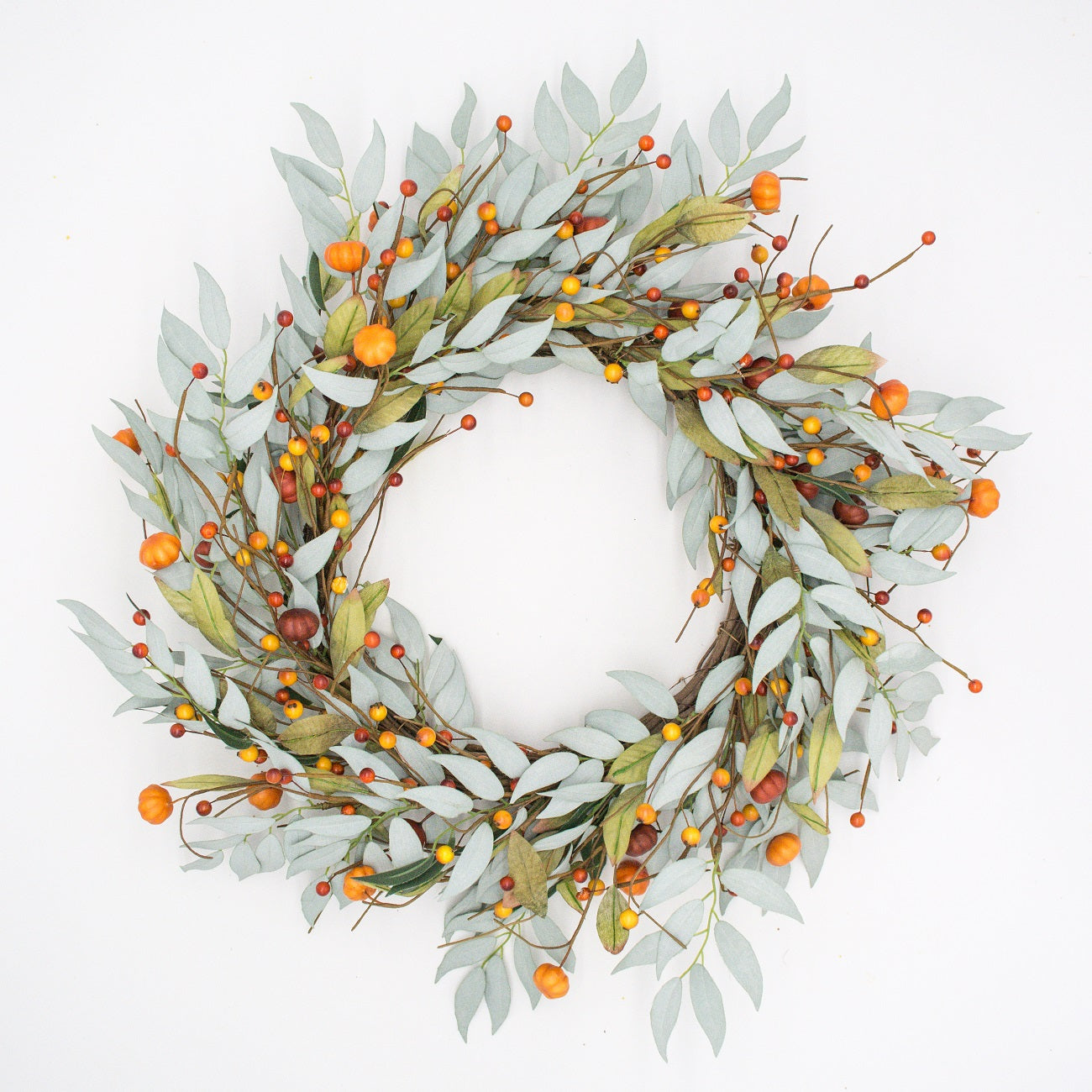 22" Blue Walnut, Pumpkin, Berry Wreath