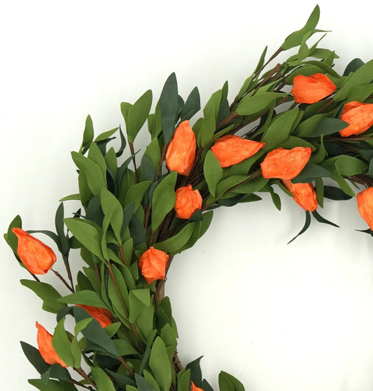 22" Green Beech Leaf, Lantern Wreath Floral Living