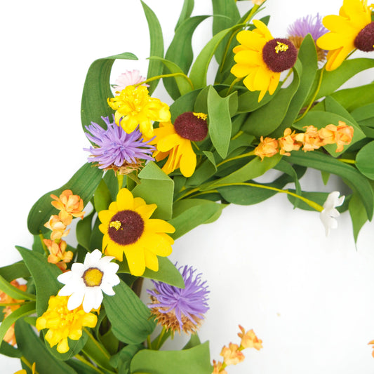 22'' Mixed Larkspur Daisy Wreath Floral Living