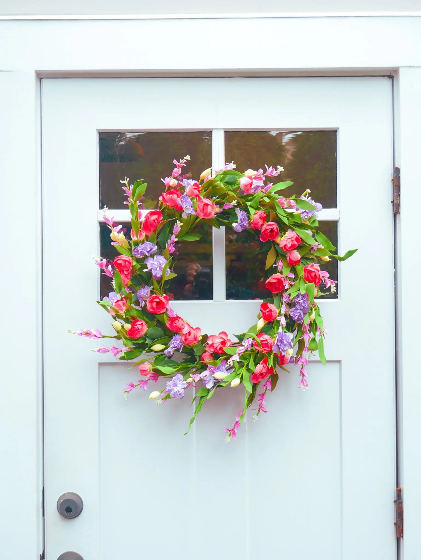 26" Pink Poppy and Purple Lisianthus Wreath Floral Living