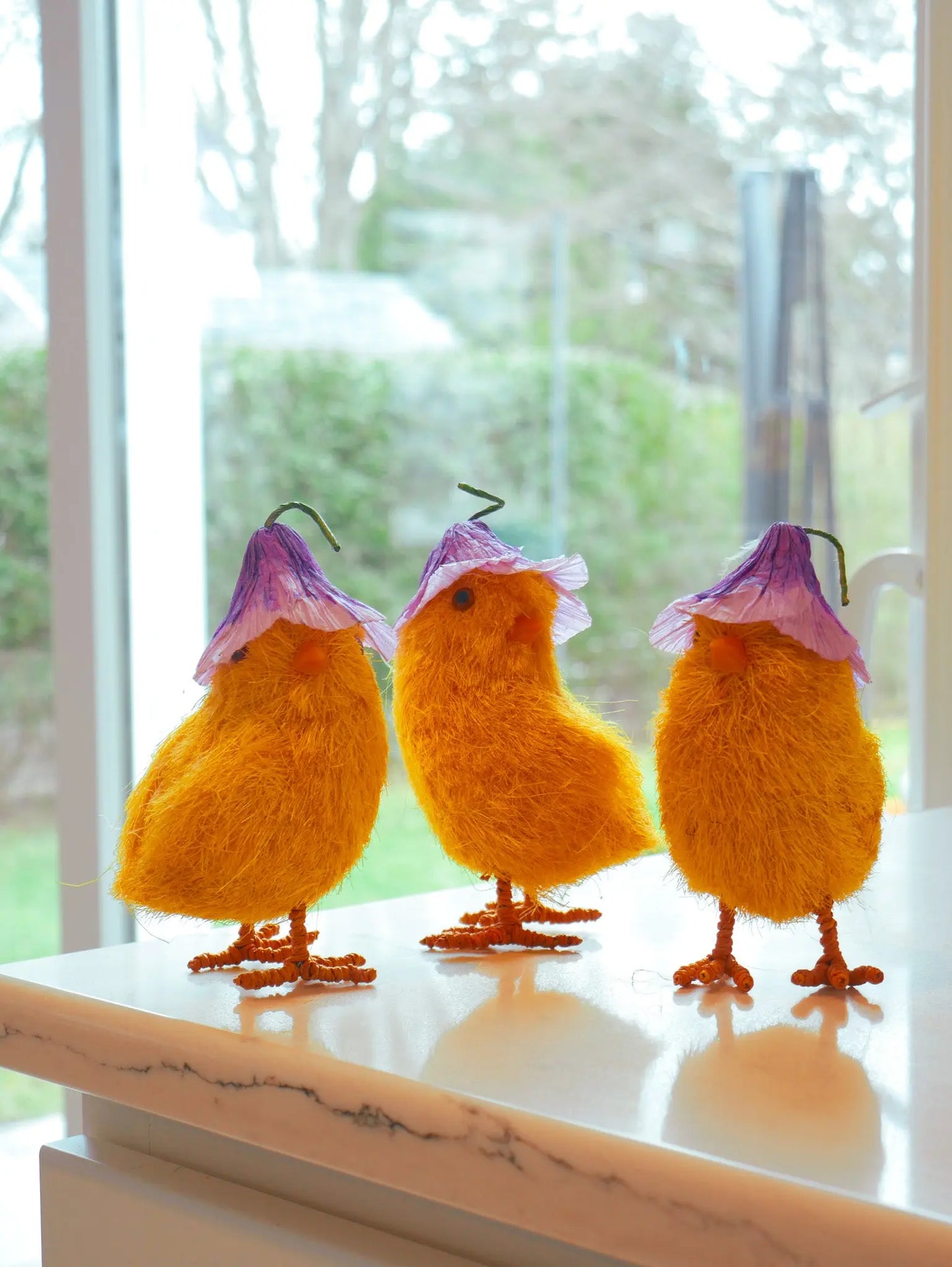 Set of three 6" Sisal Grass Chicks Floral Living