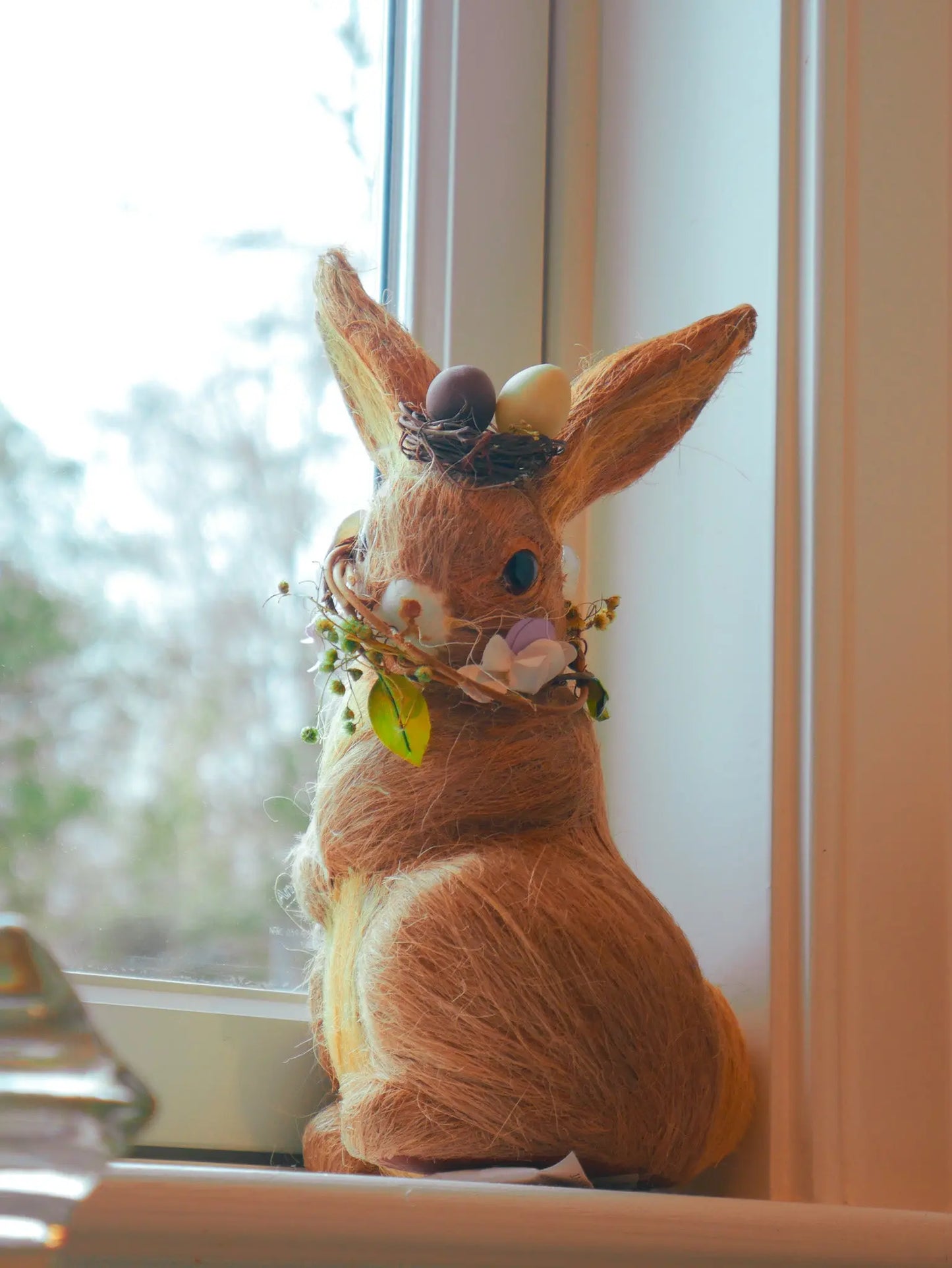 11" Brown Coconut Hair Bunny Floral Living