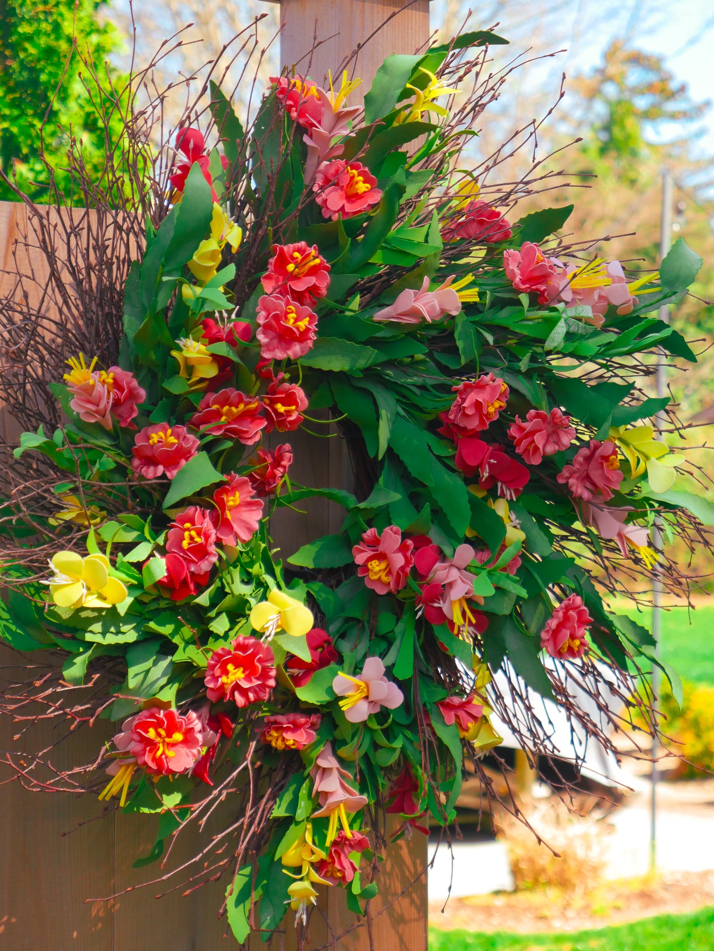 Crafted in the USA, 24" Peach Blossom Lupine Twig Wreath