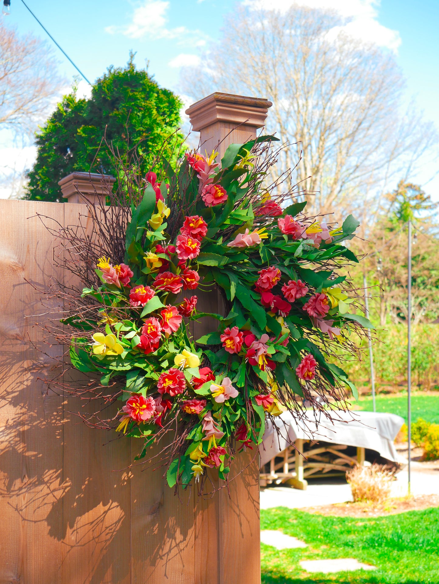 Crafted in the USA, 24" Peach Blossom Lupine Twig Wreath
