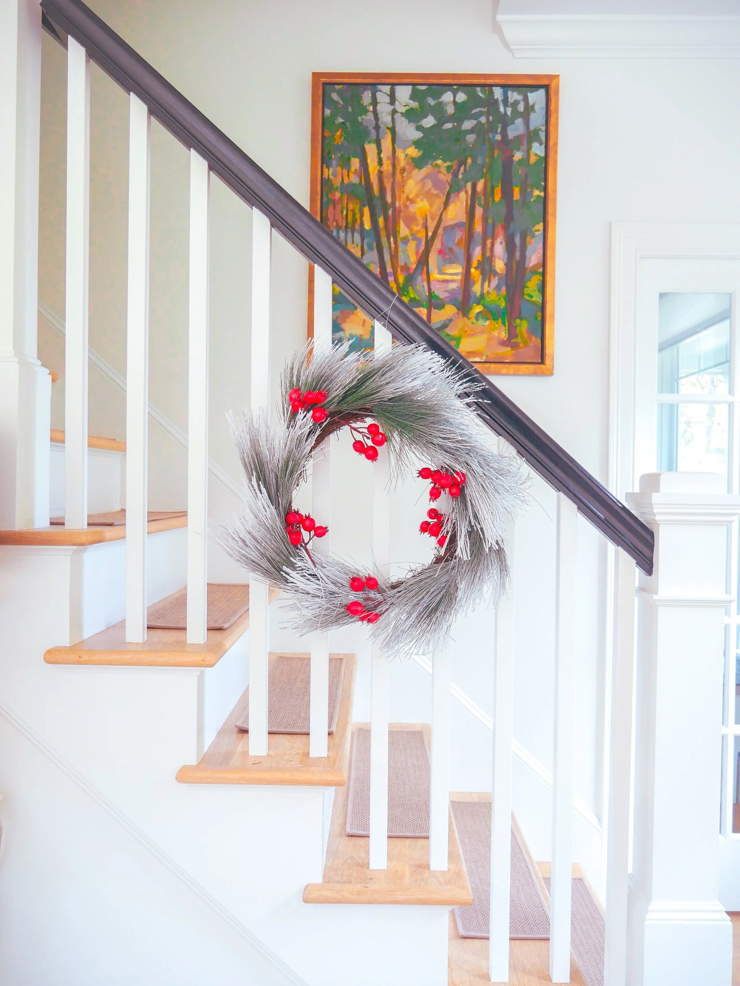 26" Snowy Pine Holiday Wreath with Cherries Floral Living