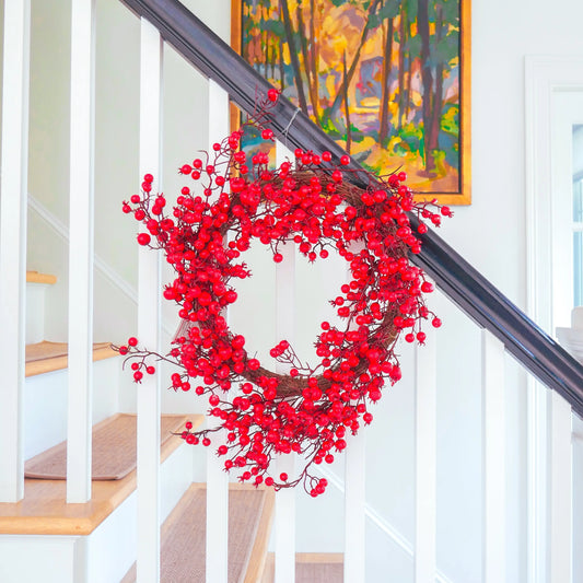22" Red Wild Berry Wreath Floral Living