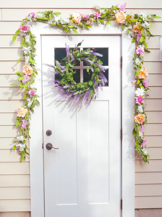 22" Lavender Cattail Wreath. Floral Living