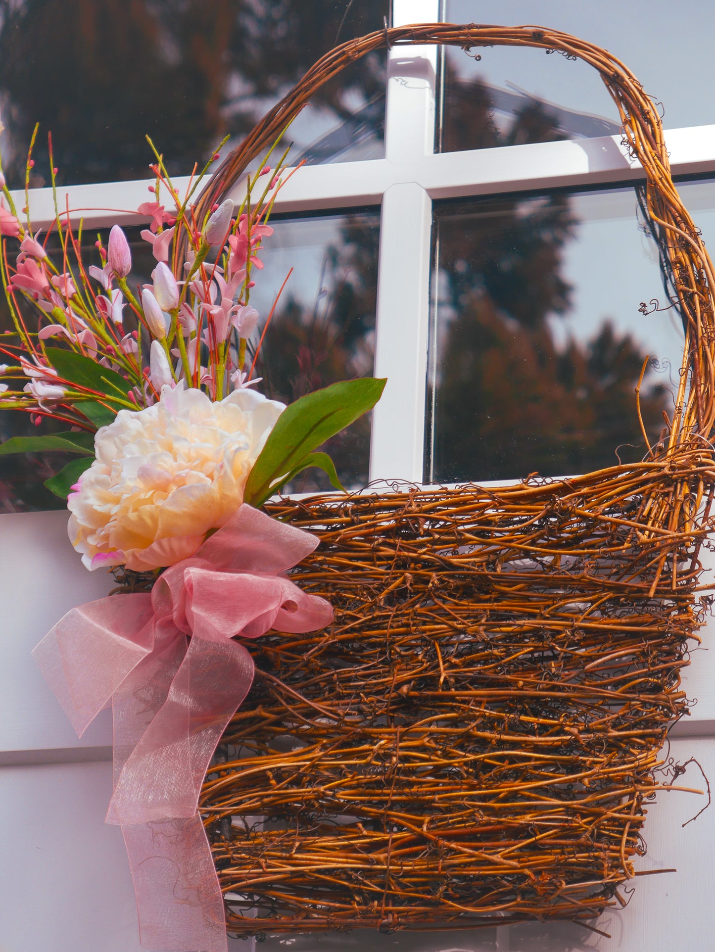 21" Peony Forsythia Wall Basket