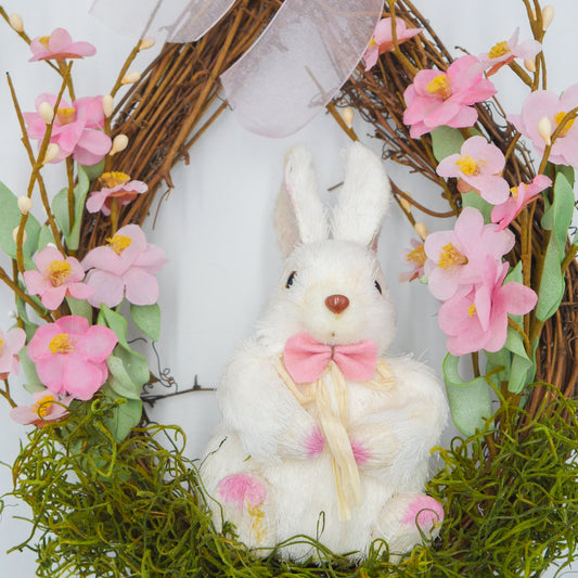 16" Two-tone Pink Plum Blossom, Bunny Tear Drop Wreath