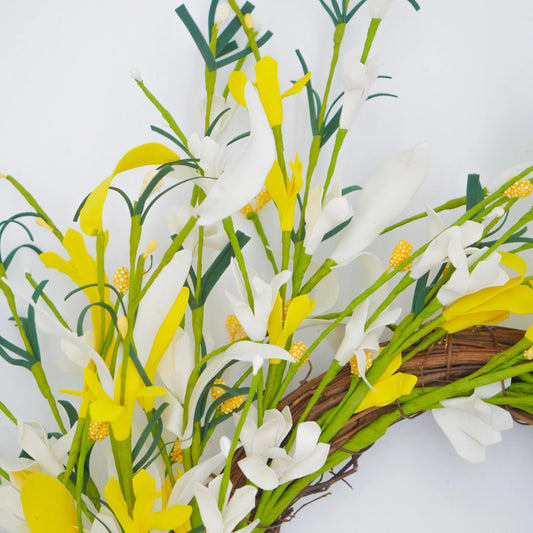 22" Yellow, Cream Forsythia Bud Wreath Floral Living