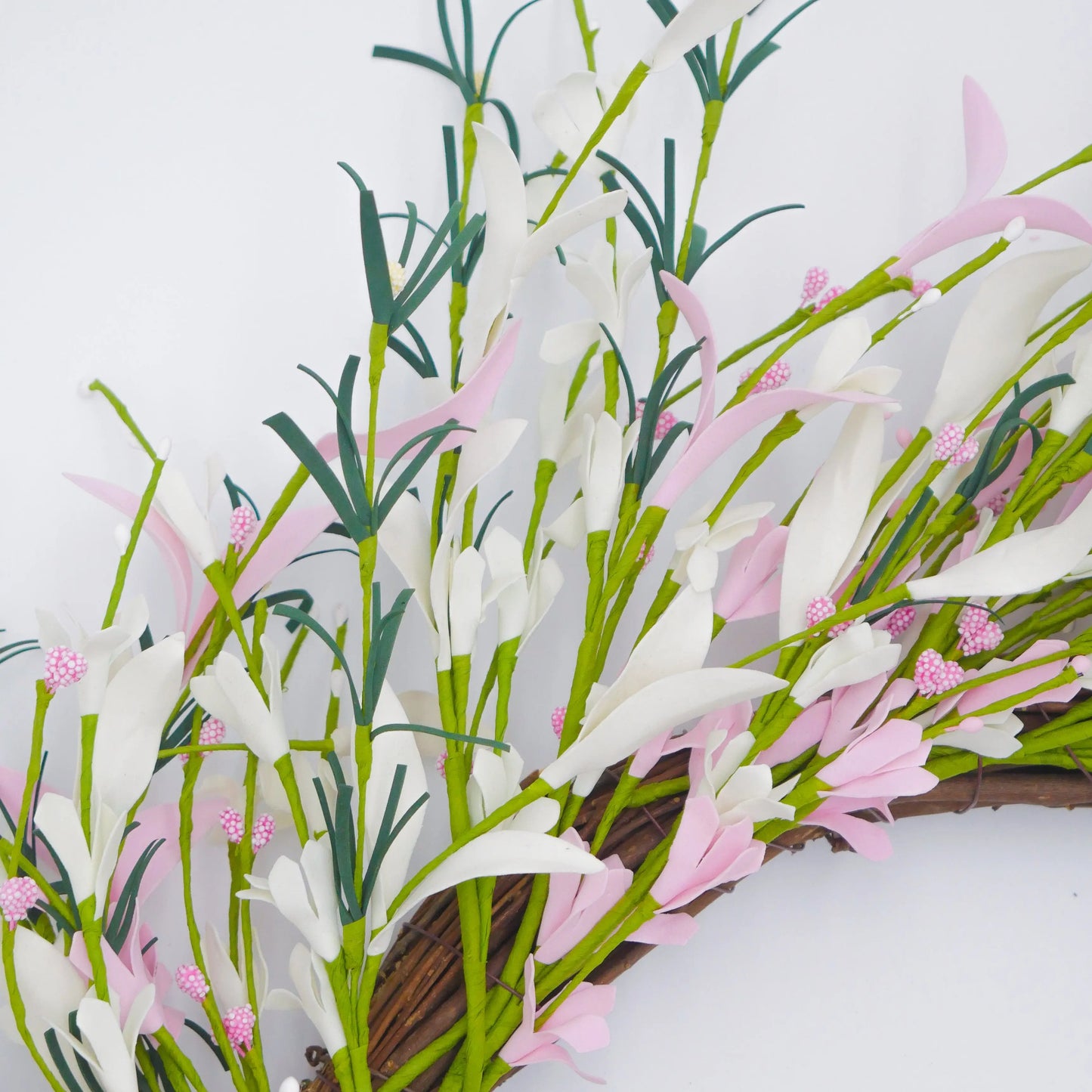 22" Pink, Cream Forsythia Bud Wreath Floral Living