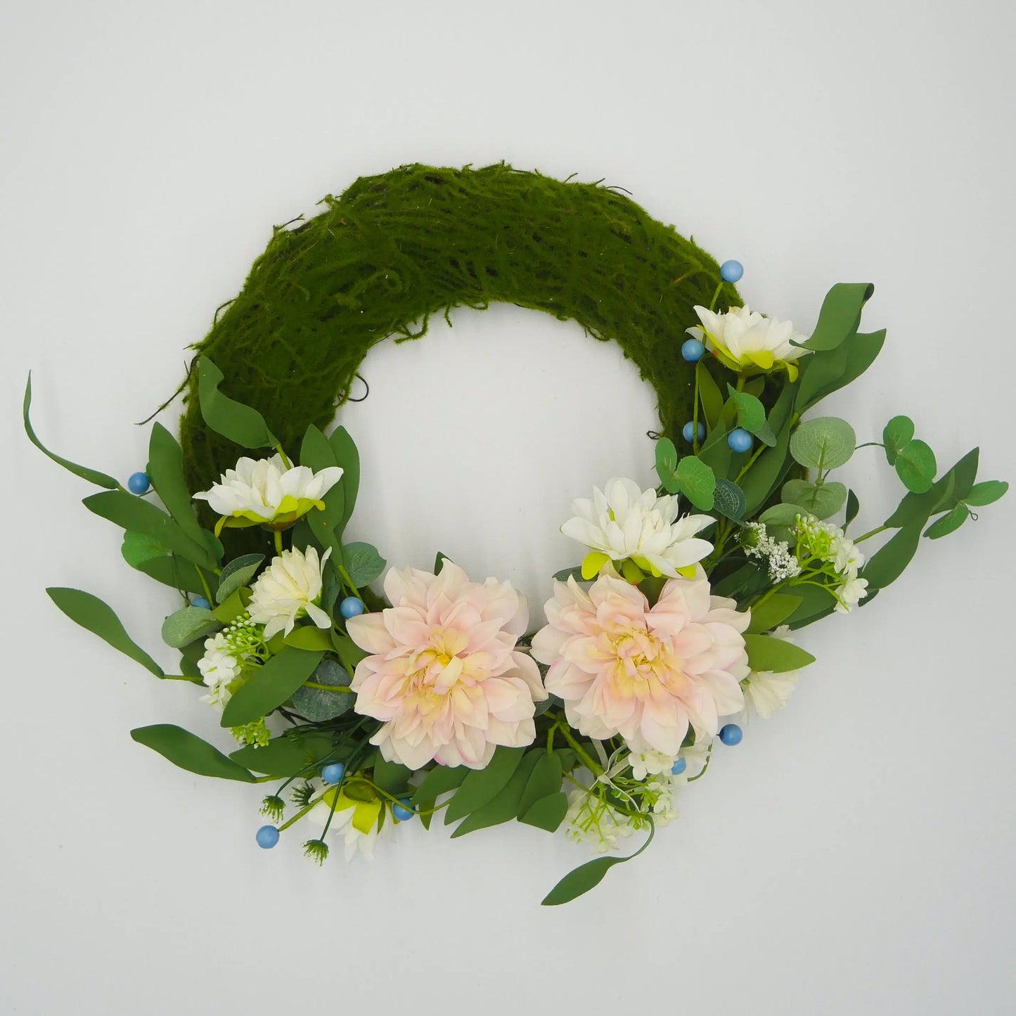 18" Dahlia, Eucalyptus, Moss Wreath Floral Living
