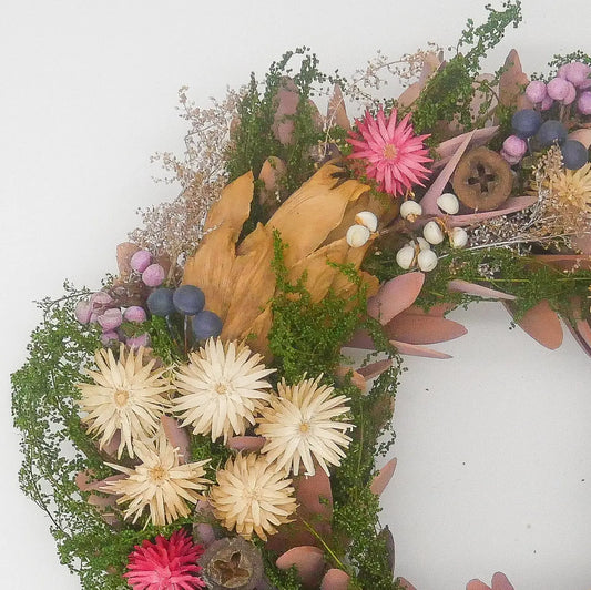 12" Dried Artichoke, Straw Flower wreath in Box Floral Living