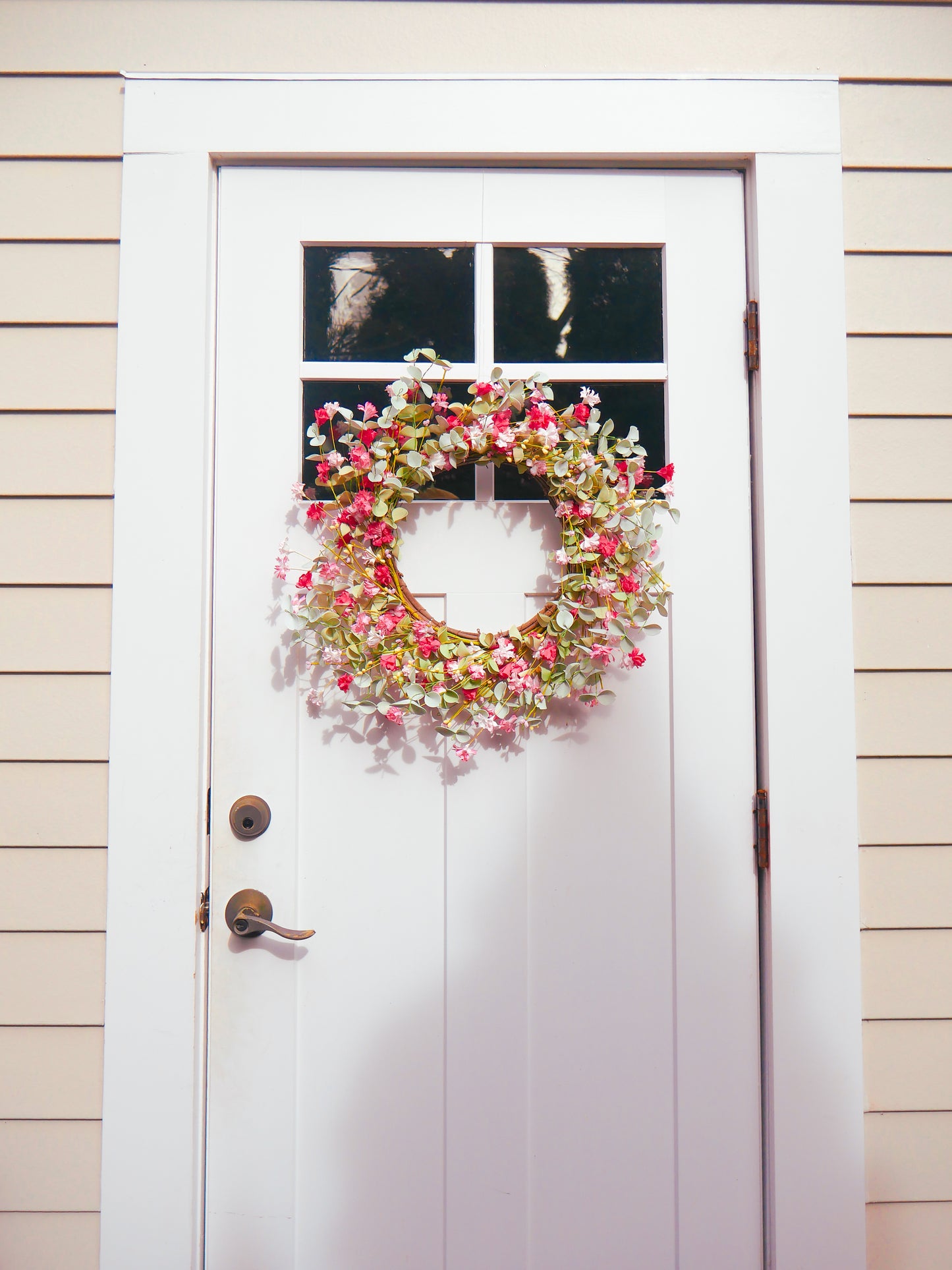 22" Cream, Pink Larkspur, Eucalyptus Wreath