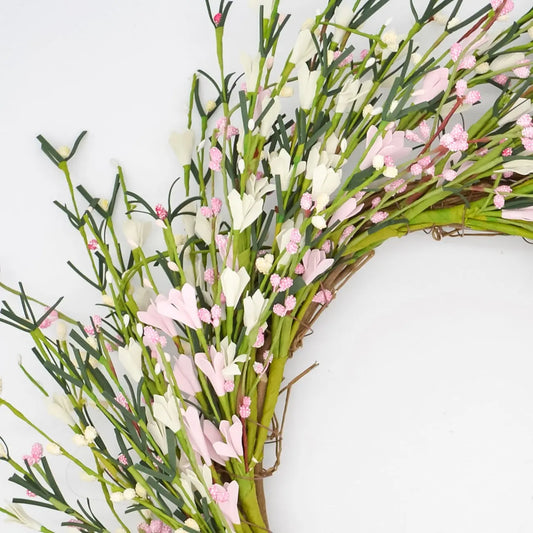 12" Cream Pink Buttercup Wreath Floral Living