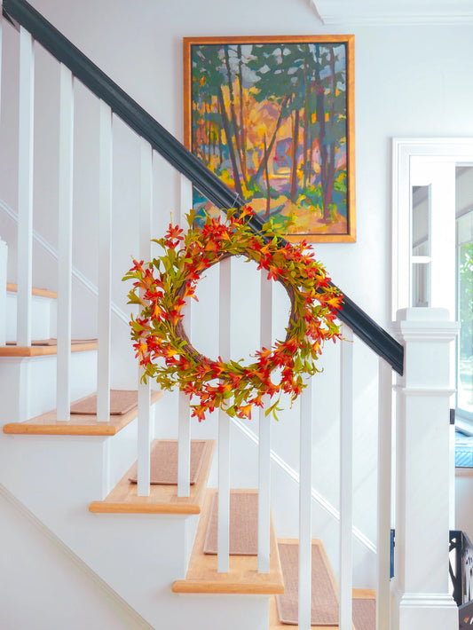 22" Orange Trumpet Vine Wreath Floral Living