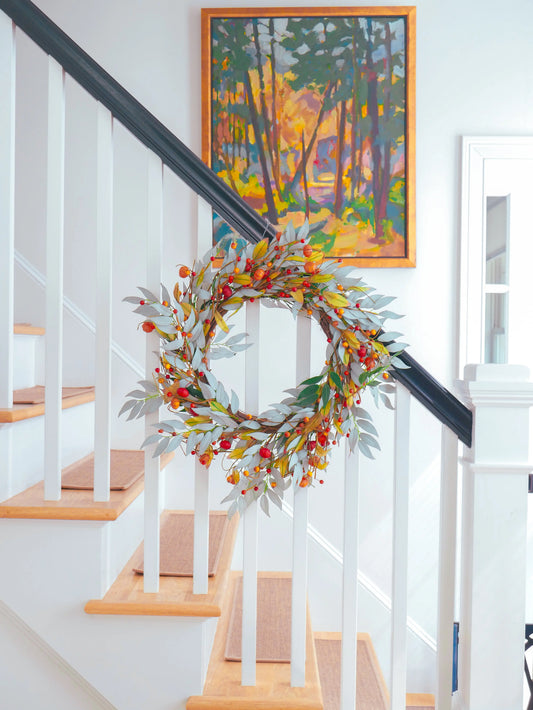22" Blue Walnut, Pumpkin, Berry Wreath Floral Living