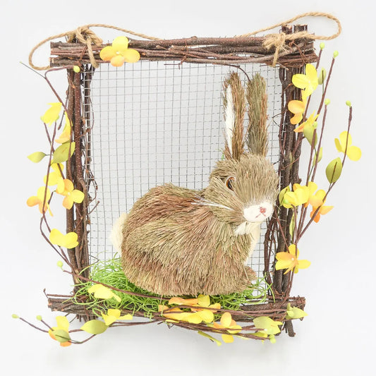 13" Forsythia Framed Bunny Wall Decor Floral Living