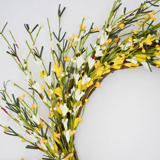 22" Yellow and Cream Buttercup Wreath Floral Living