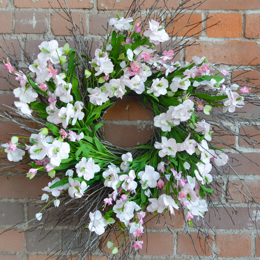 24" Pink Apple Blowssom Twig Wreath