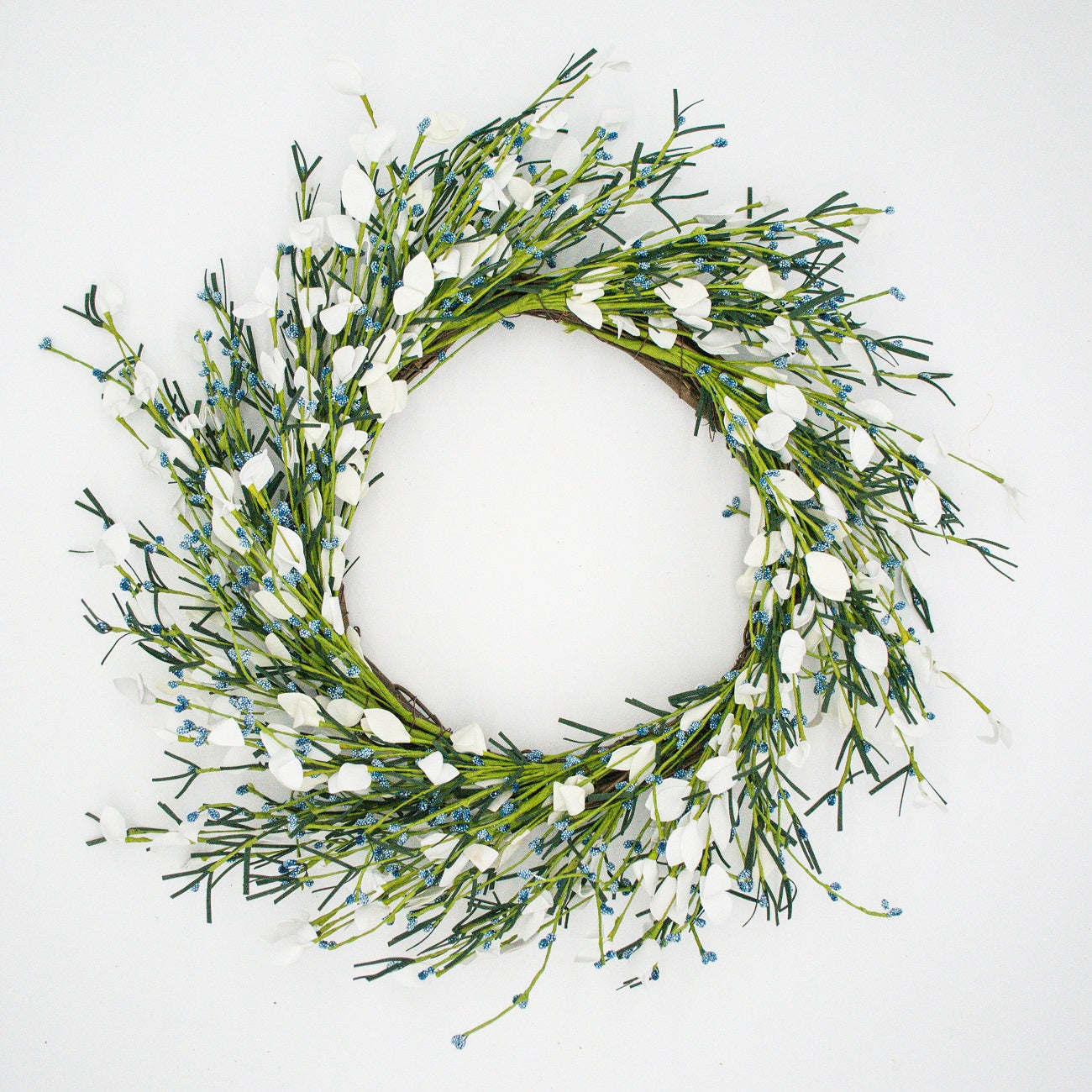 22" Cream, White, Blue Bud Meadowlark Wreath