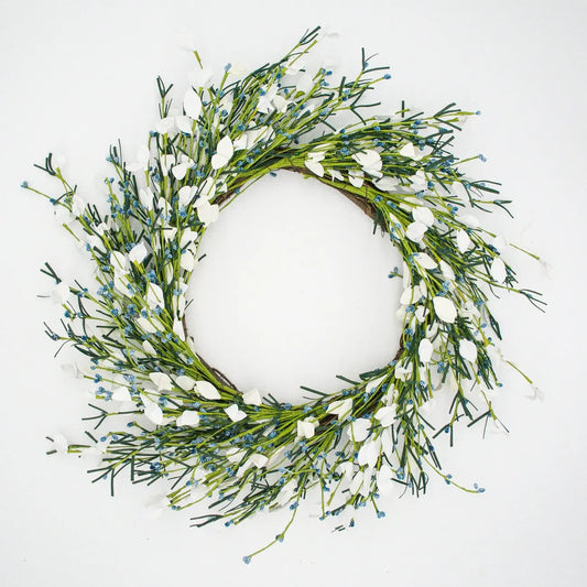 22" Cream, White, Blue Bud Meadowlark Wreath Floral Living