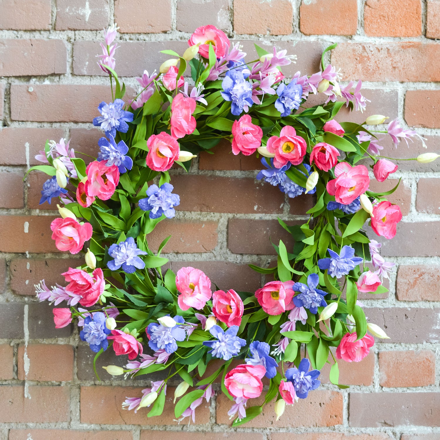 26" Pink Poppy and Purple Lisianthus Wreath