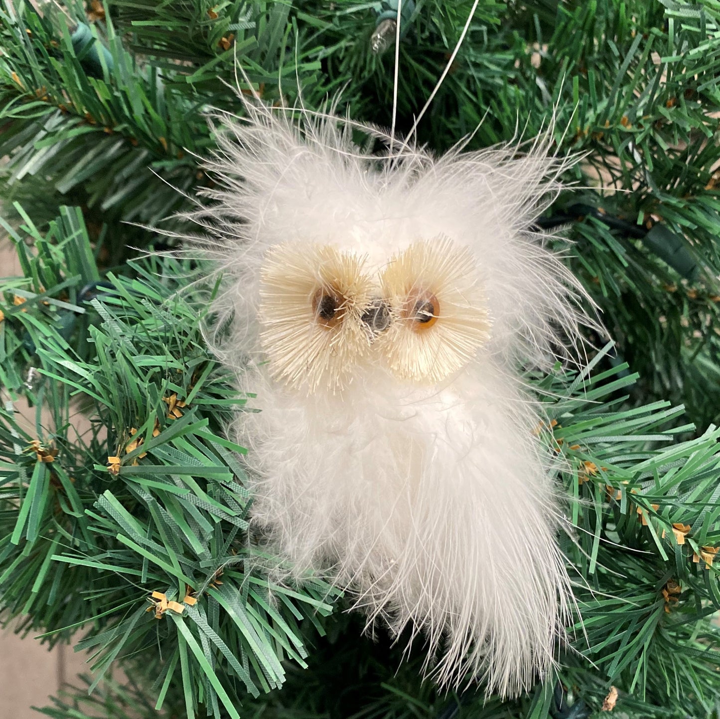 White Feather Owl Christmas Ornament