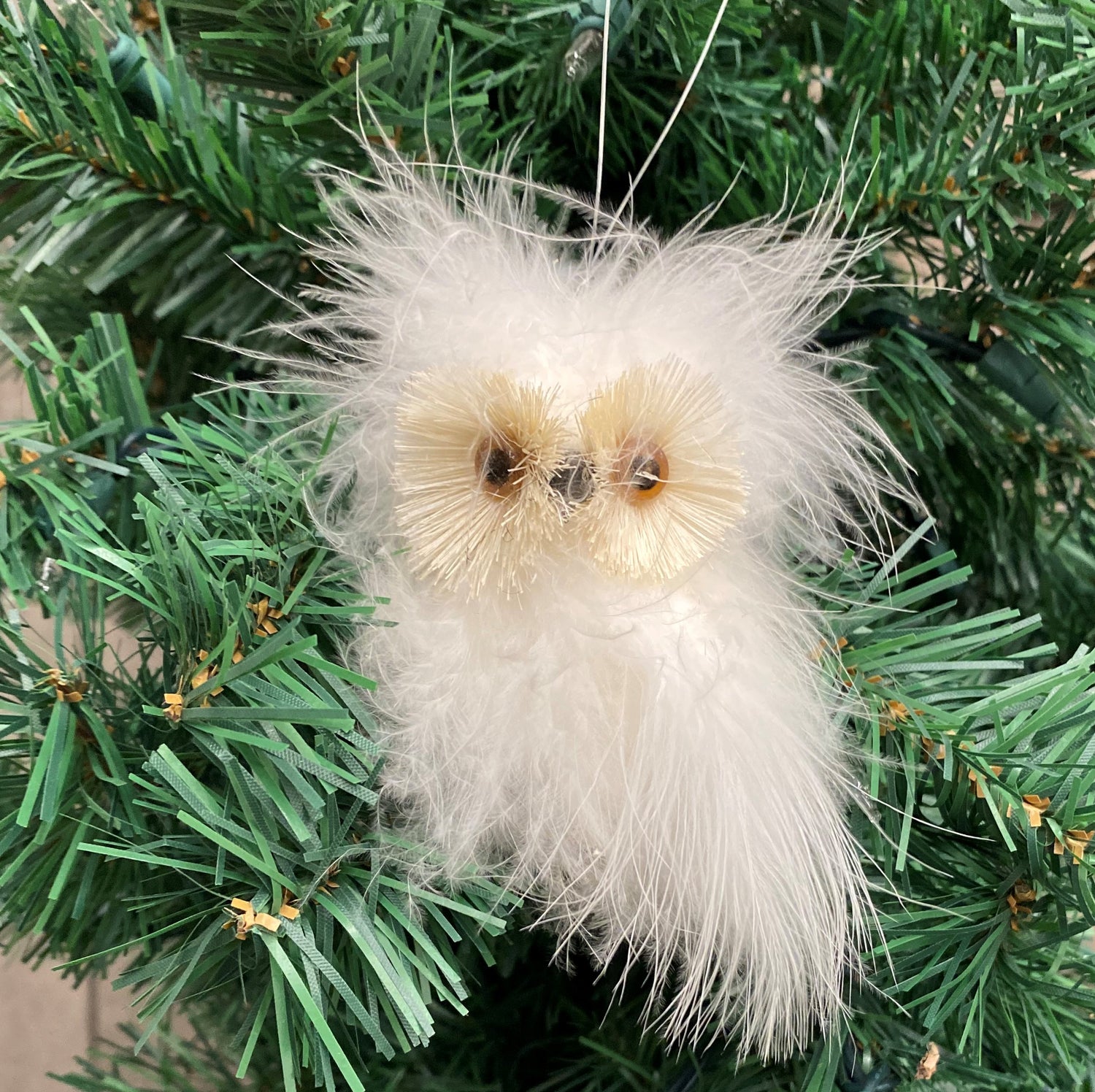 White Feather Owl Christmas Ornament