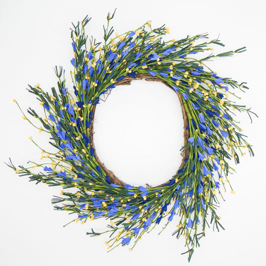 22" Periwinkle and Yellow Buttercup Wreath