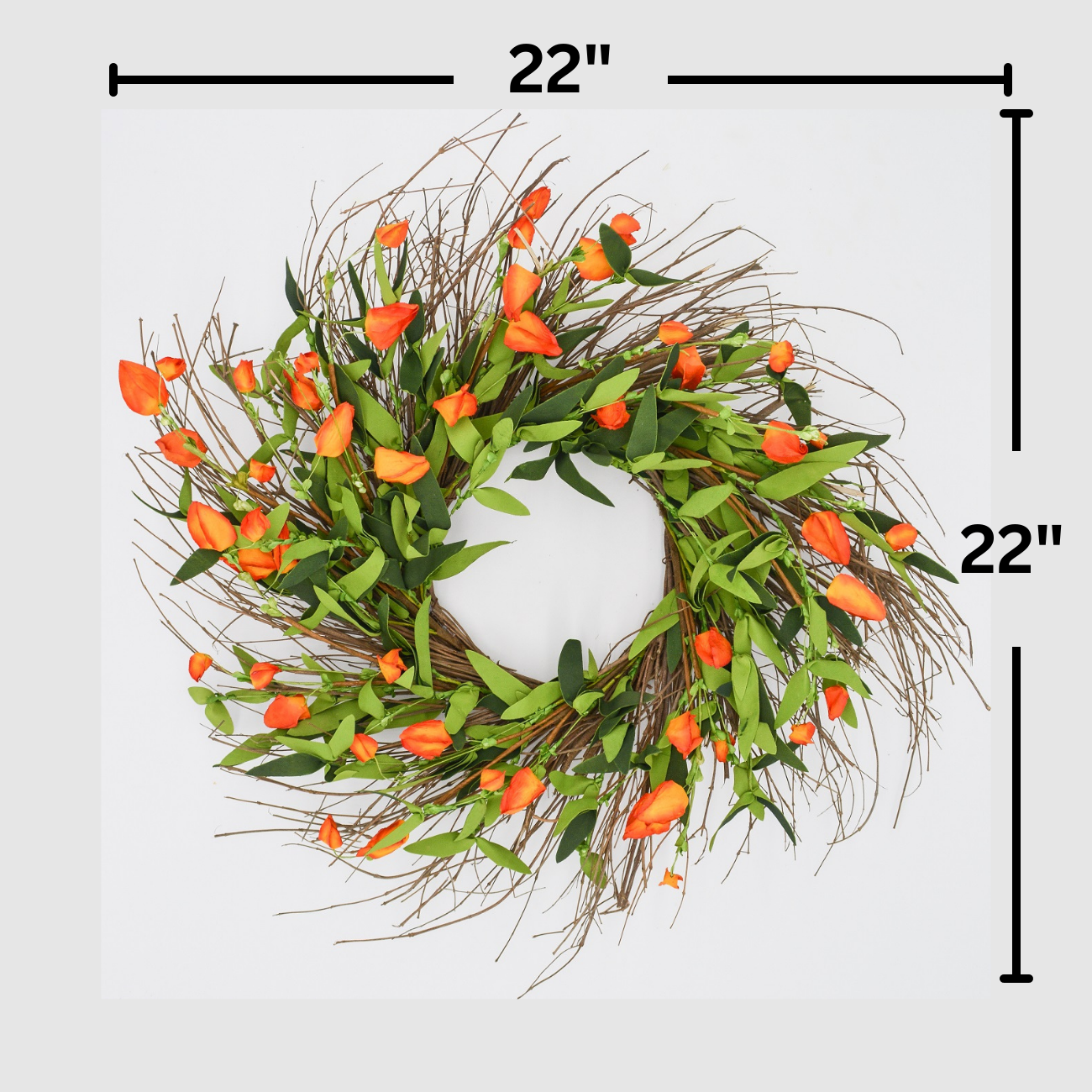 22" Autumn Lantern Twig Wreath