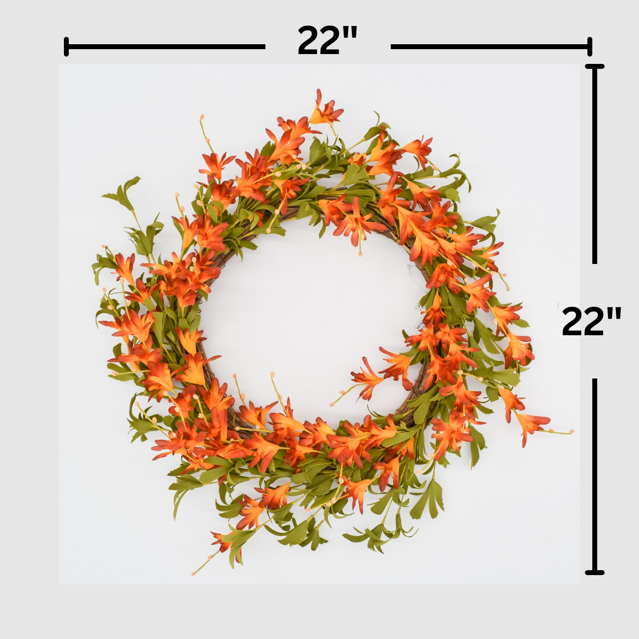 22" Orange Trumpet Vine Wreath