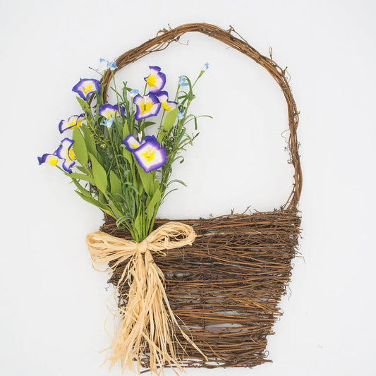 21" Blue Morning Glory Wall Basket Floral Living
