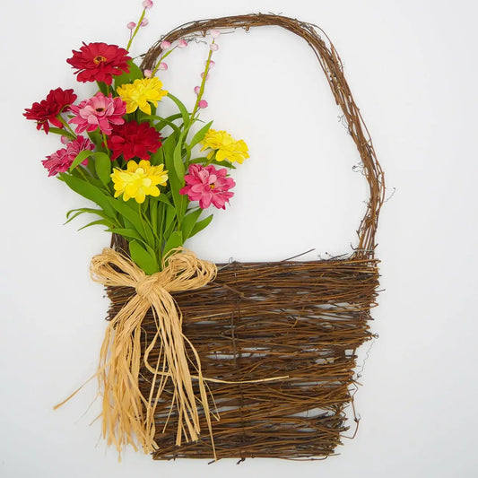 21" Tri-Color Mum Wall Basket Floral Living