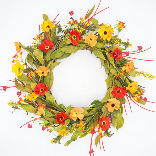 26" Mixed Poppy Wreath