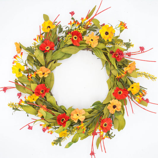 26" Mixed Poppy Wreath Floral Living