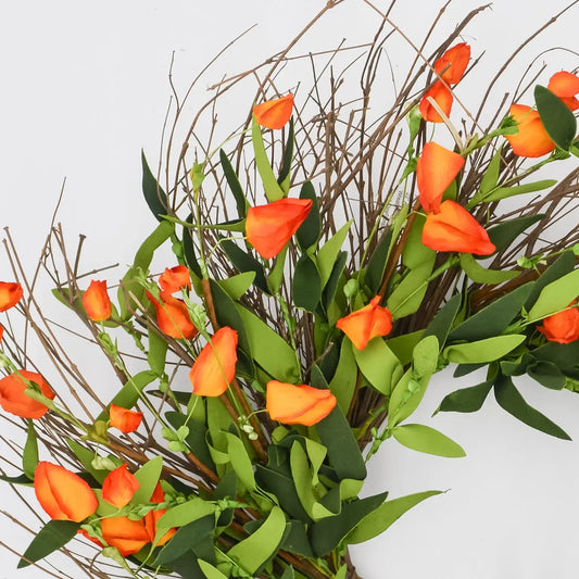 22" Autumn Lantern Twig Wreath Floral Living