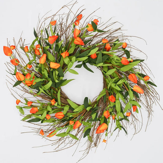 22" Autumn Lantern Twig Wreath Floral Living