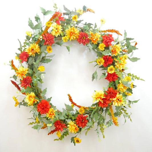 36" Harvest Dahlia Wreath Floral Living