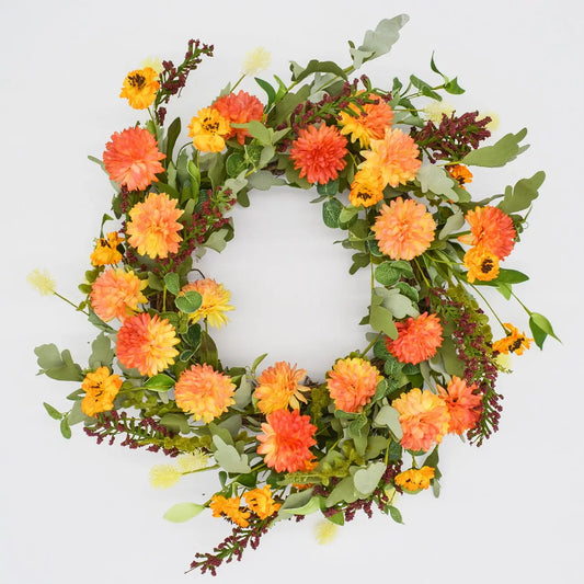 26" Dahlia, Pincushion Wreath Floral Living