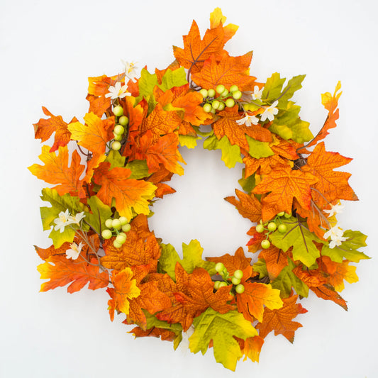 22" Oak Leaf, Tallow Berry Wreath Floral Living